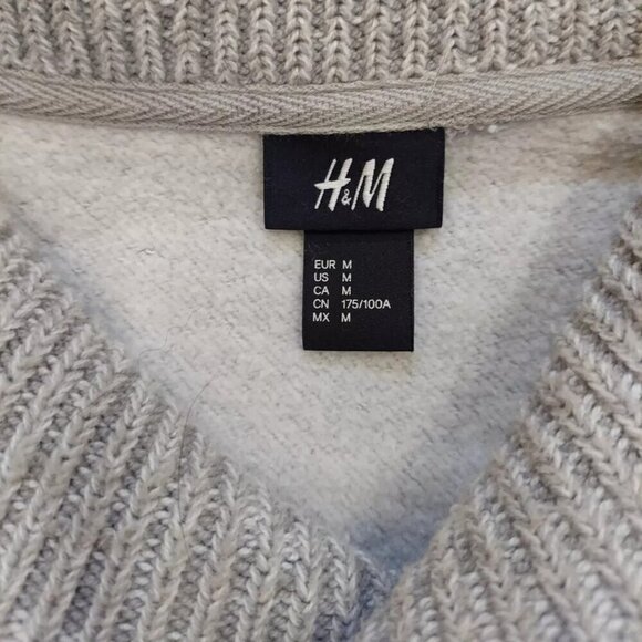 H&M Knit Shawl Collar and Cuffs Fleece Sweater Sweatshirt Grey Mens Sz M - Picture 4 of 5